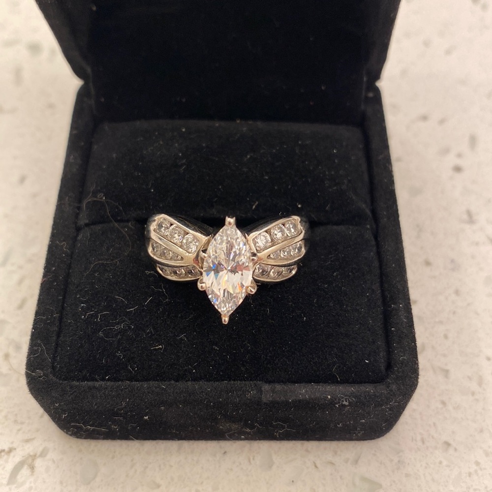 NWOT- Diamonique Sterling Silver and Marquis CZ Ring